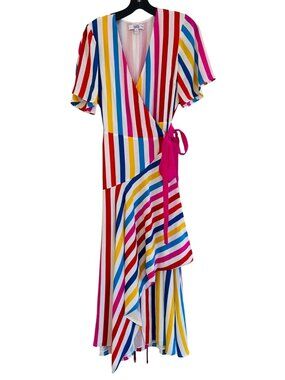 Color Me Courtney Wrap Dress Rainbow Pride Size SMALL Lined Maxi